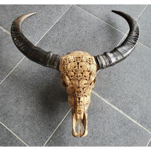 Sculpture -massacre - Buffalo Skull - Carved - Skull Decorations