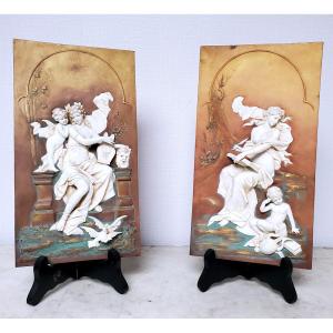 Karl Ens - Paire De Plaques En Biscuit (circa 1900)