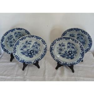Delft - Set Of 4 18th-century Earthenware Plates