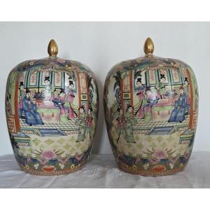 Pair Of Lidded Pots - China
