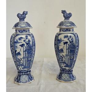 Paire de pots couverts Faïence de Desvres XIXème