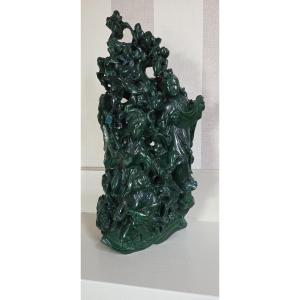 Carved Malachite Group - China, 20th Century