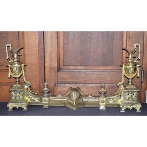 Pair Of Andirons In Gilt Bronze - Circa 1800