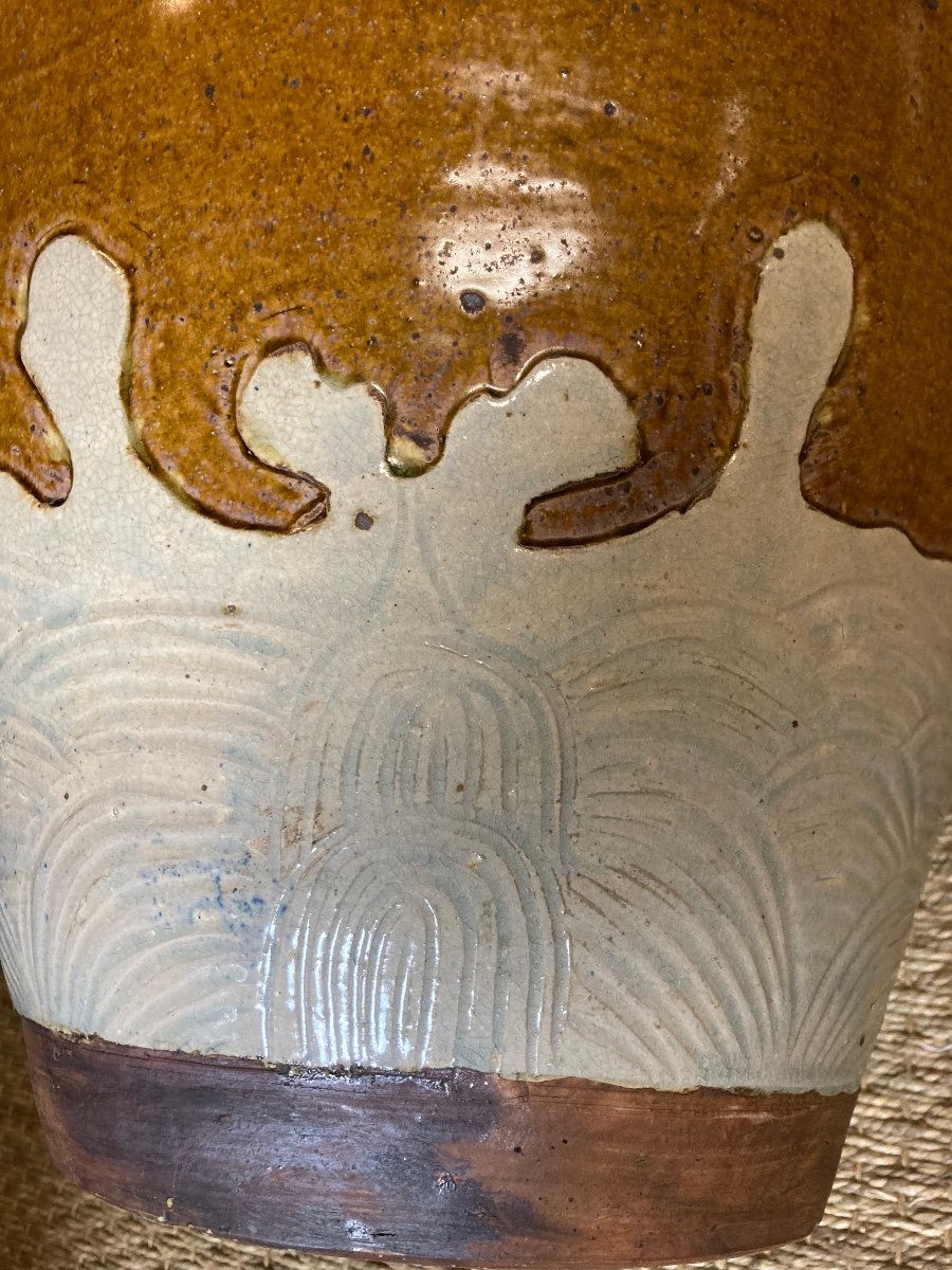 Pair Of Large Enameled Stoneware Jars, South East Asia Circa 1860-photo-2