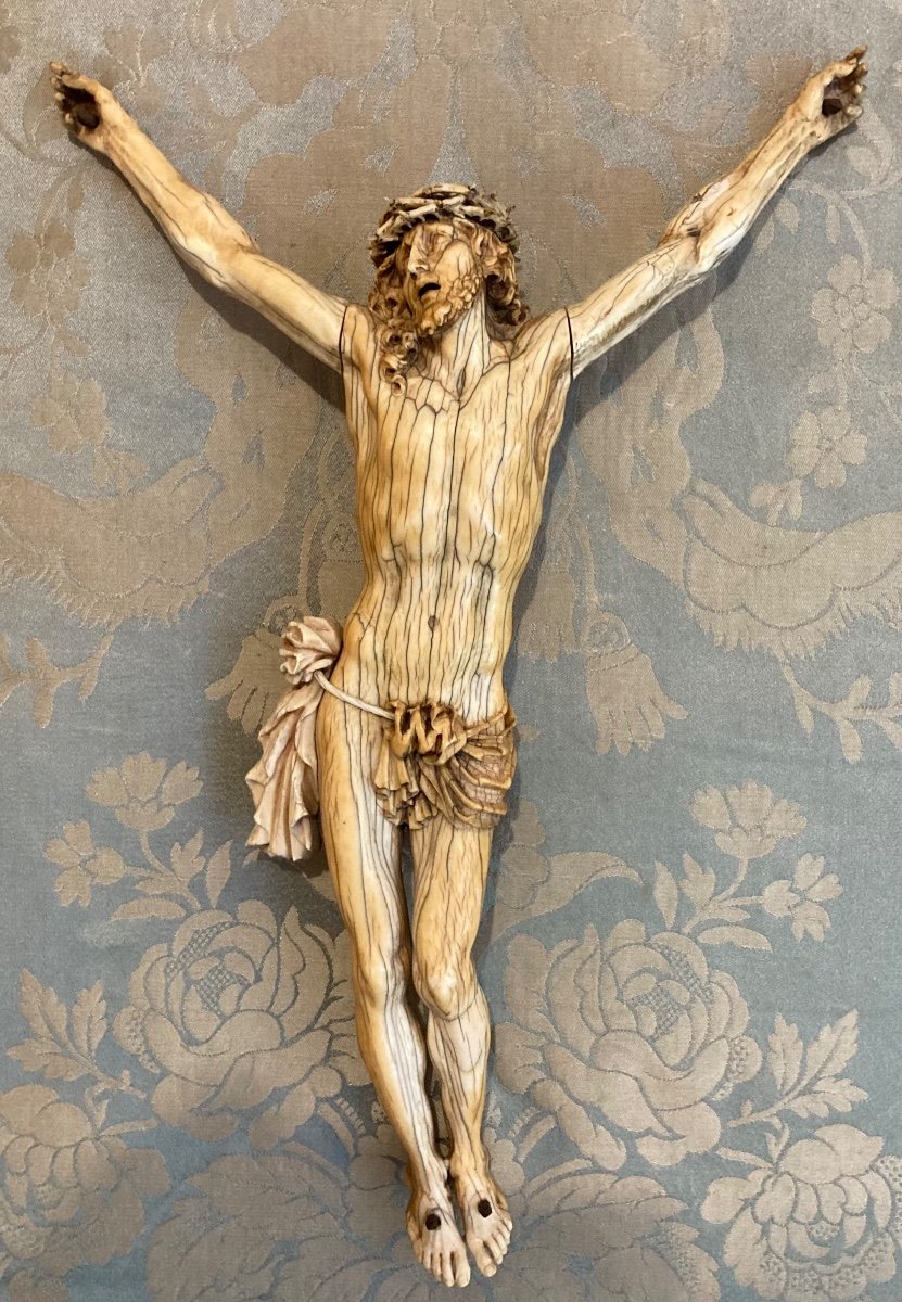 Christ En Ivoire Sculpté Dans Son Encadrement, époque Louis XIV-photo-2