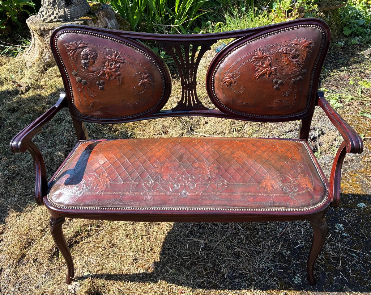 Bentwood And Embossed Leather Bench, Work Of The Thonet House Circa 1900-photo-3