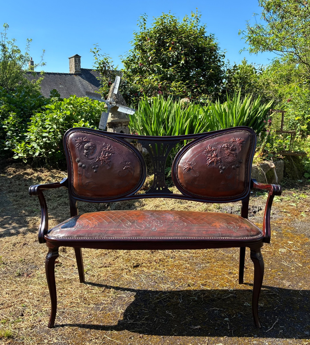 Bentwood And Embossed Leather Bench, Work Of The Thonet House Circa 1900-photo-4