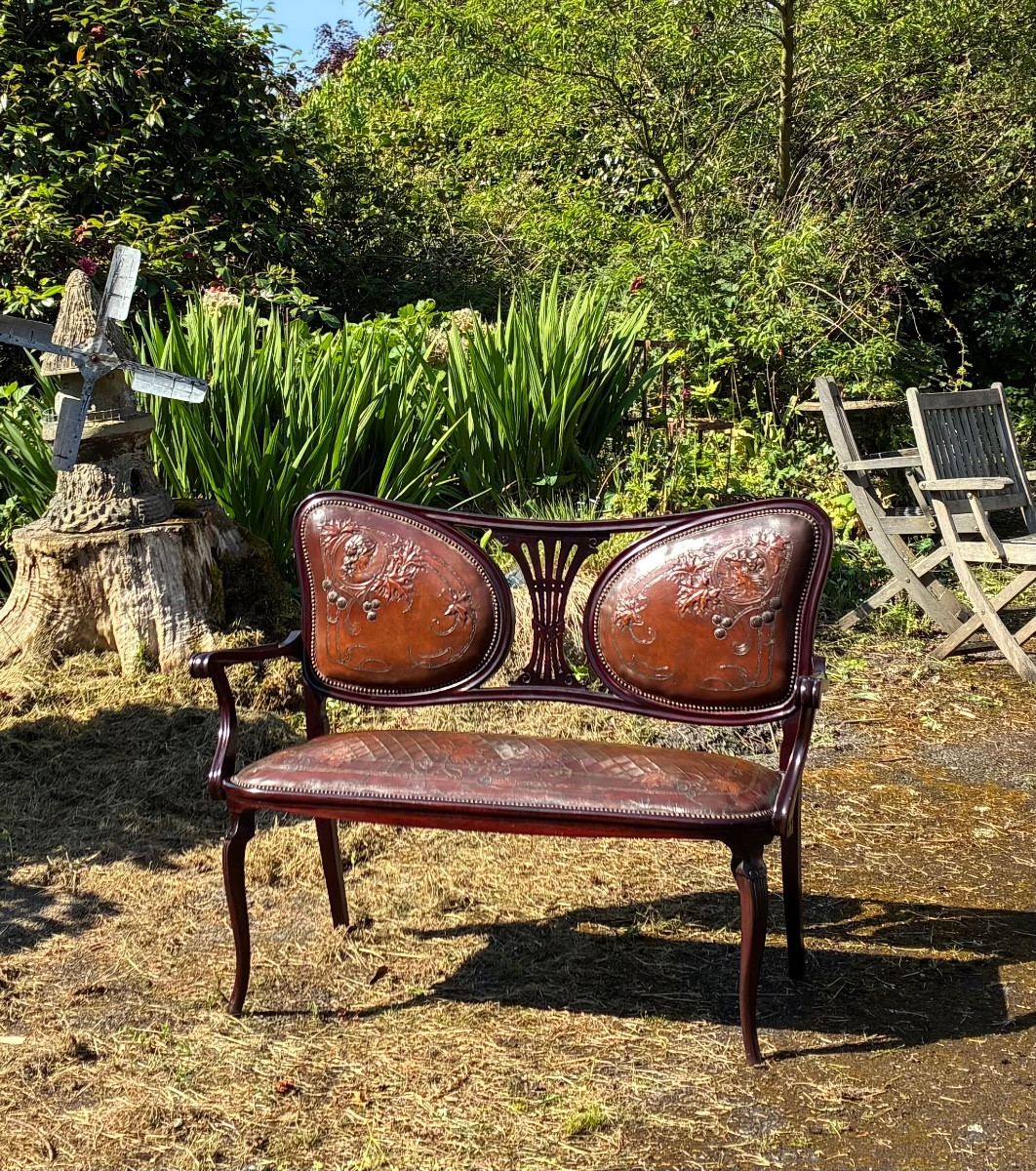 Bentwood And Embossed Leather Bench, Work Of The Thonet House Circa 1900
