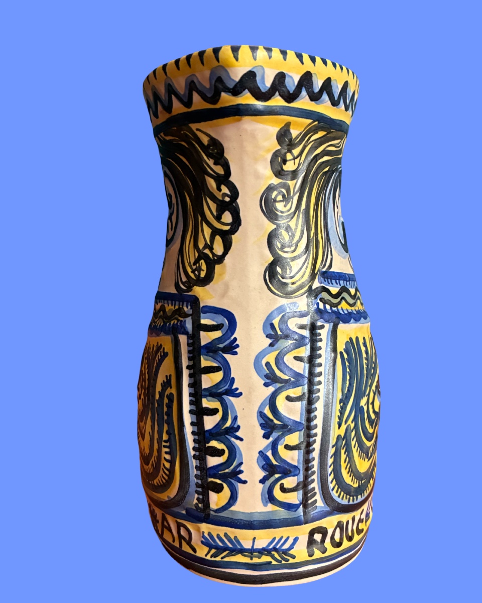 Keraluc, pichet en faïence polychrome à l’effigie du roi Gradlon, circa 1950. -photo-3