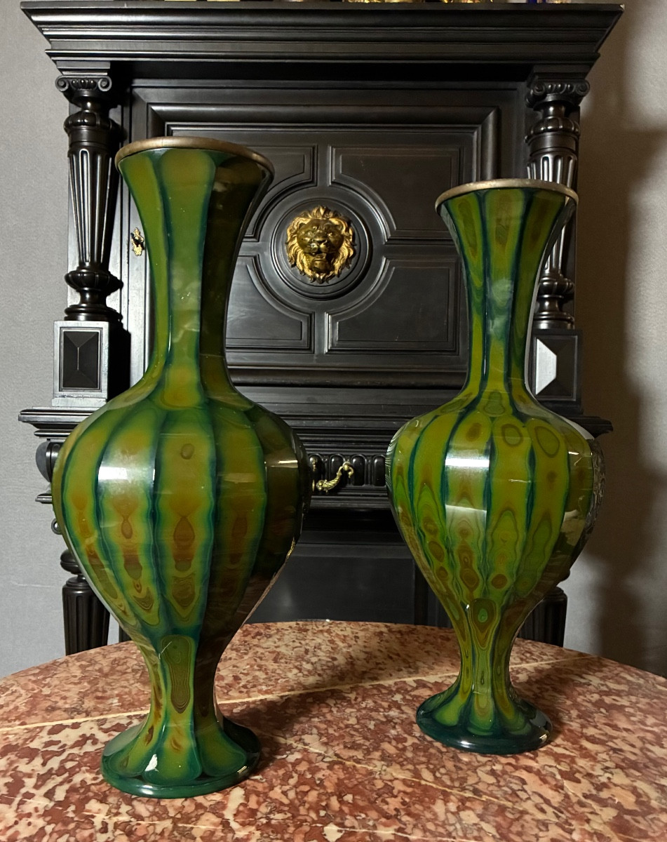 Pair Of Lithyaline Vases, Bohemian, Circa 1830-photo-2