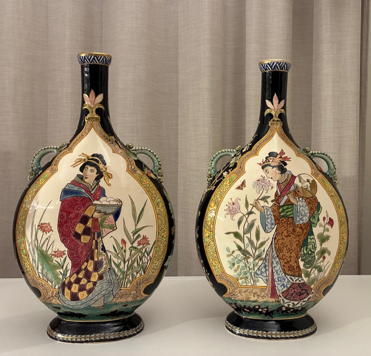 Pair Of Ceramic Vases With Japanese Decoration, Circa 1900