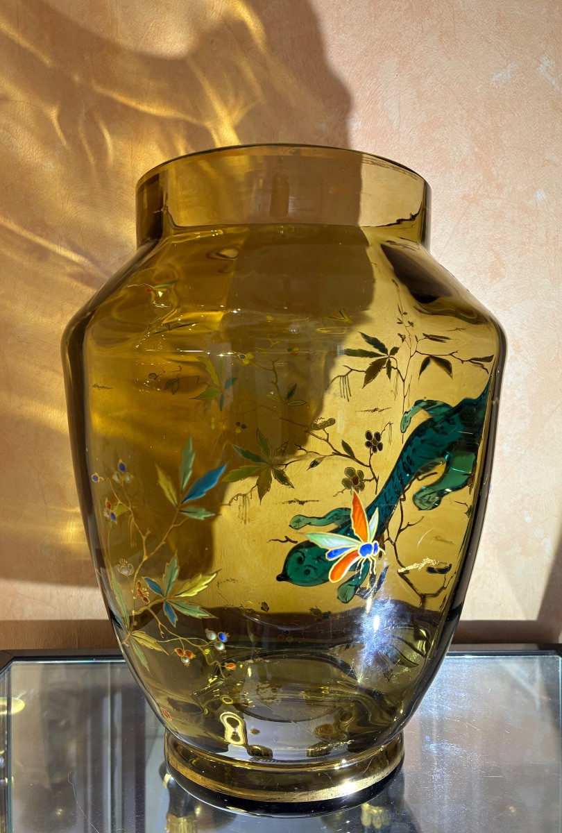 Auguste Jean 1829-1896, Smoked Glass Vase With Salamander Decoration. Circa 1880-photo-3