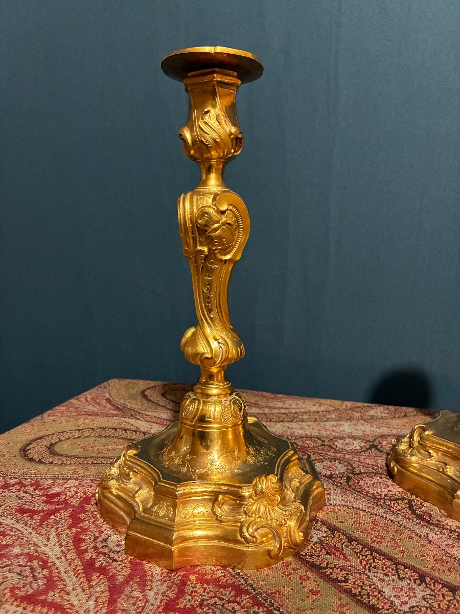 Pair Of Louis XV Style Candlesticks, France Circa 1880-photo-3