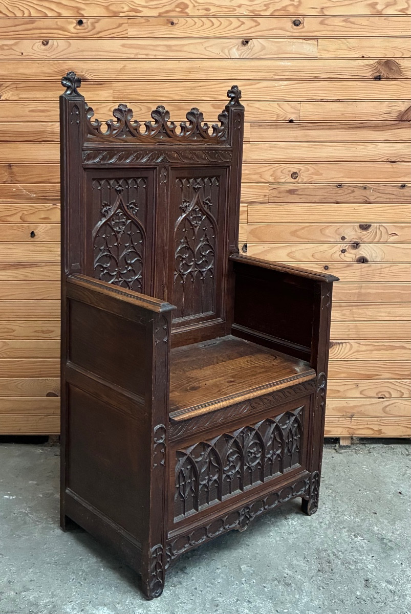 Gothic Style Oak Chest Bench, France 19th Century-photo-2