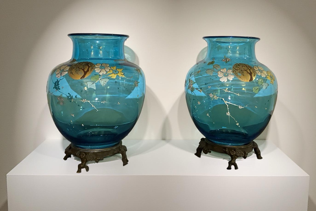 Pair Of Vases: "claire De Lune" In Hot-enameled Blue Crystal, Eugène Rousseau, Circa 1880