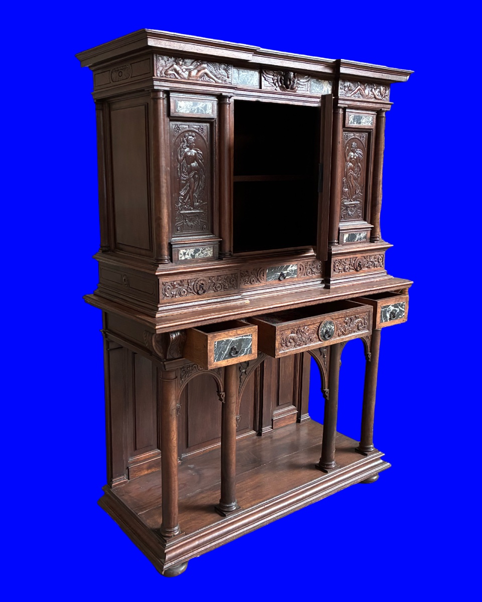 Cabinet de style renaissance en noyer, circa 1880-photo-2