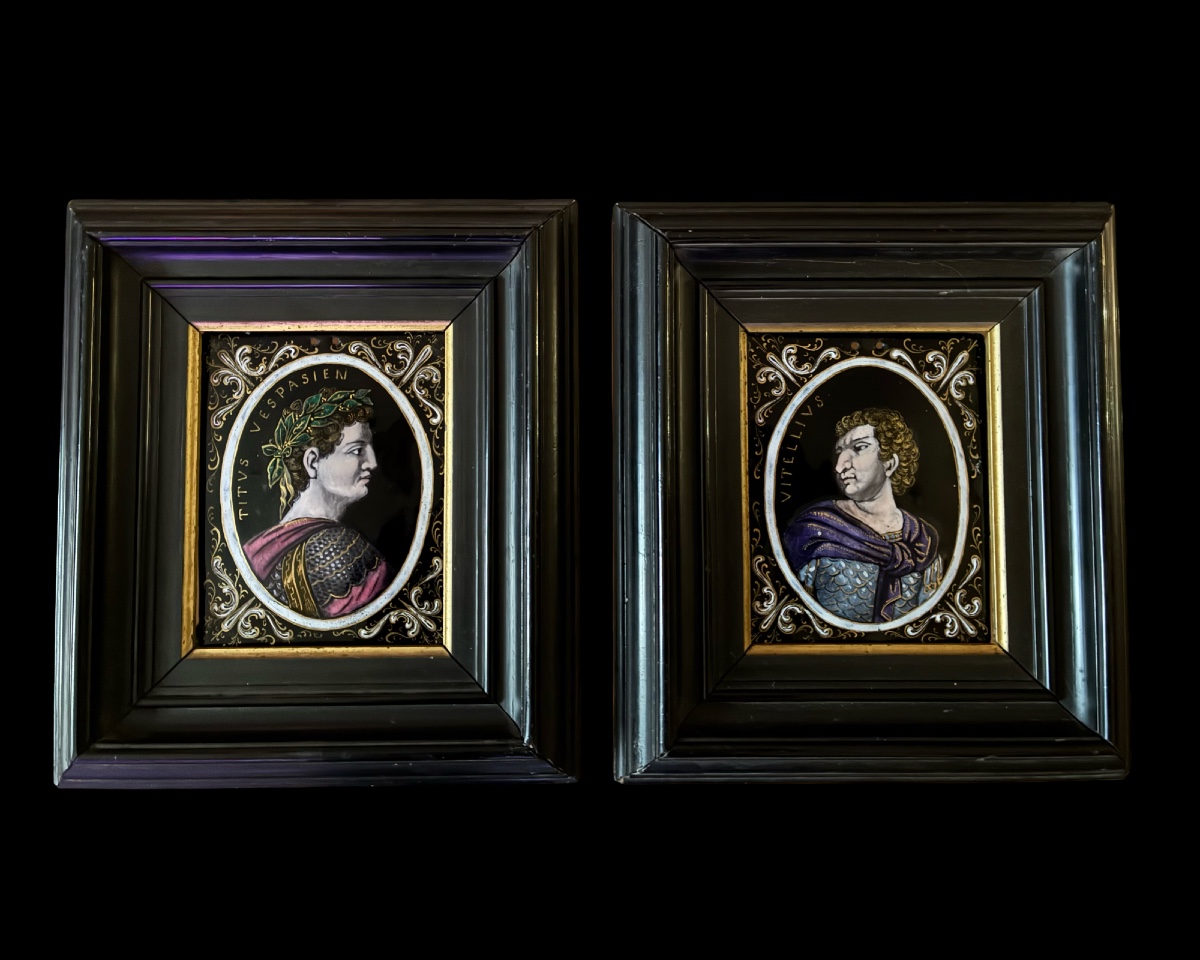 Paire de profils d’empereurs en émail, circa 1880