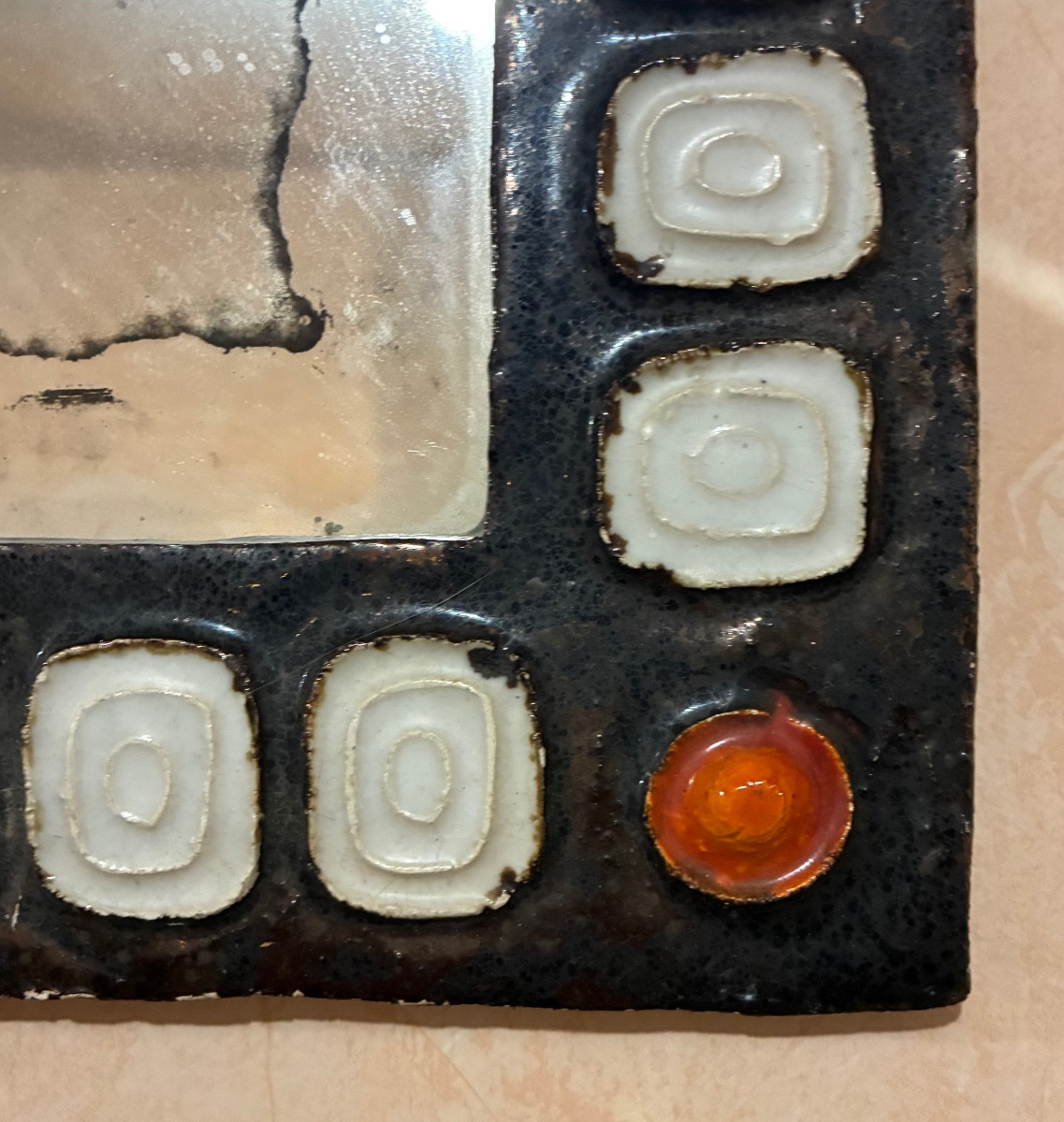 Miroir vintage en céramique émaillée, circa 1960-photo-2