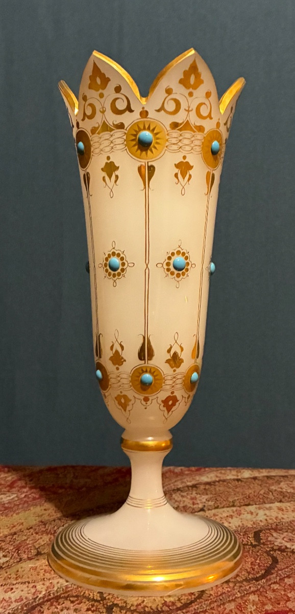 Opaline Crystal Trumpet Vase, Bohemian Style, Circa 1870