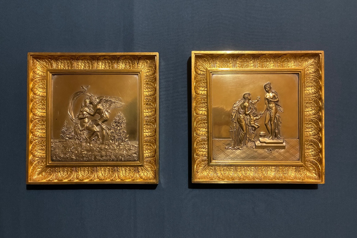 Pair Of Bas-reliefs In Their Gilt Bronze Frames, France, Empire Period. -photo-2