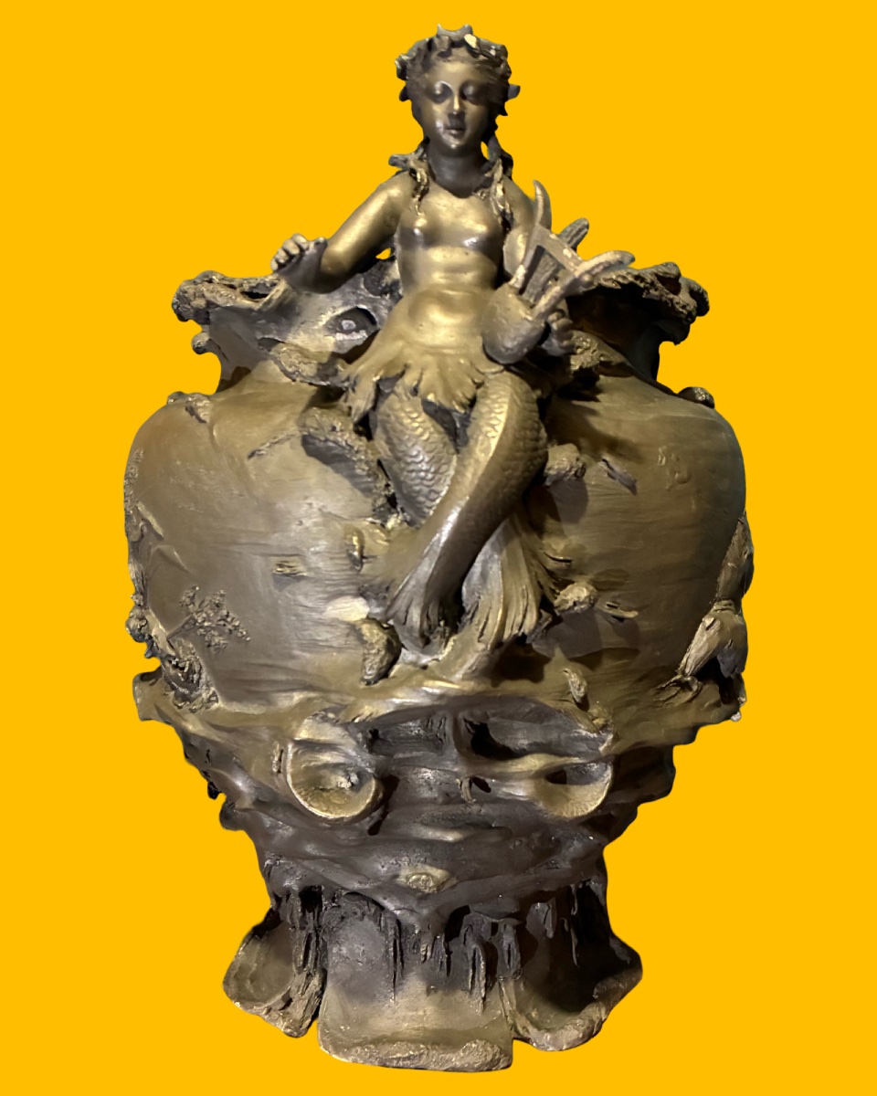 « Jean-Baptiste SLOODTS » large vase art nouveau, épreuve unique à la cire perdue, circa 1900-photo-3
