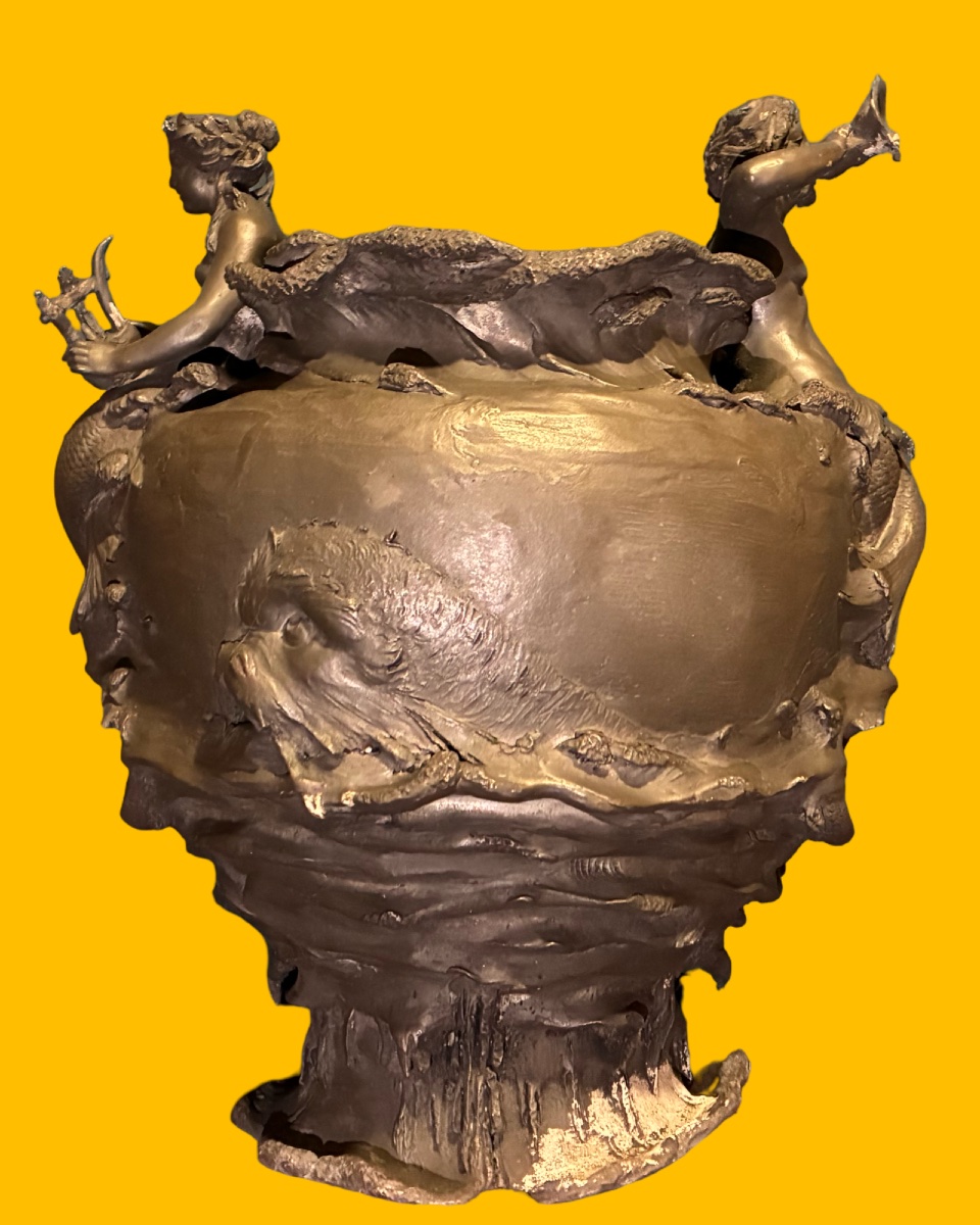 « Jean-Baptiste SLOODTS » large vase art nouveau, épreuve unique à la cire perdue, circa 1900-photo-4