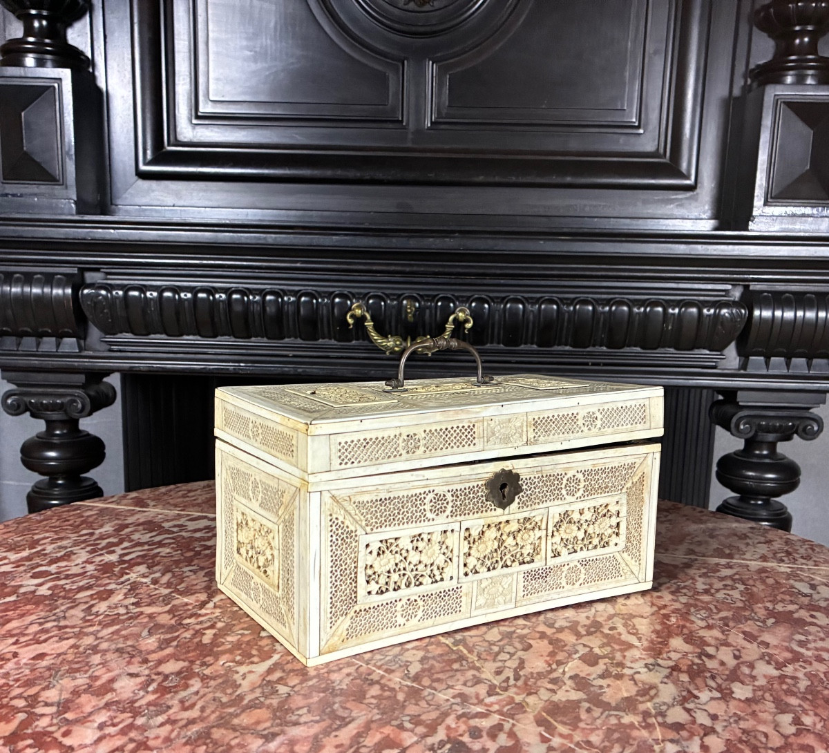 Carved Bone Tea Caddy, China, 18th Century. 