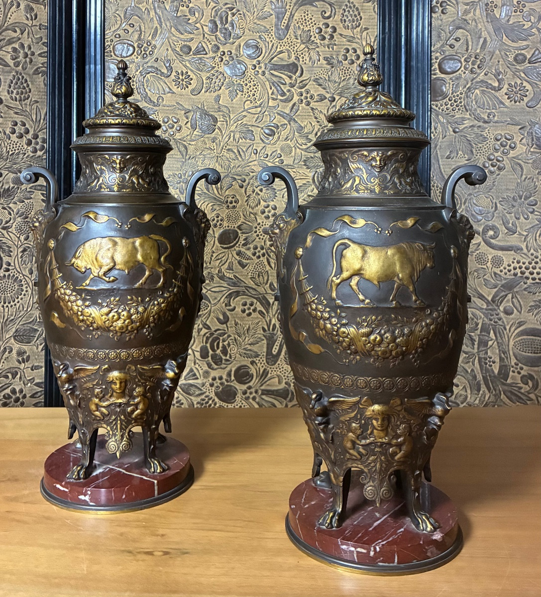 Pair Of Covered Vases In Neo-greek Style By F.levillain Circa 1890-photo-2