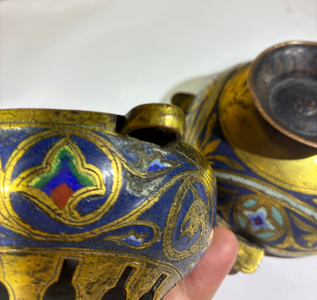 Encensoir en cuivre doré et émaillé, France XIXÉ-photo-2