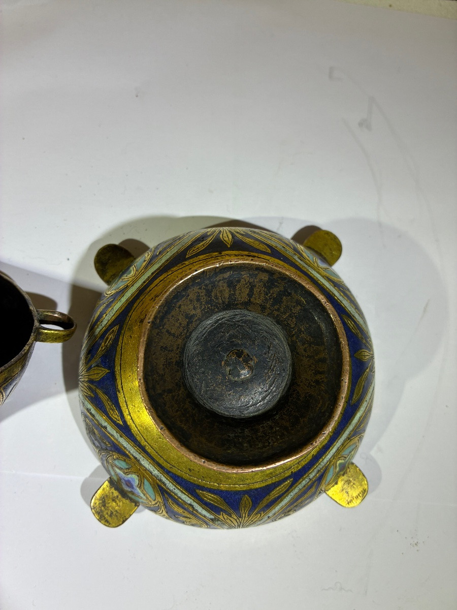 Encensoir en cuivre doré et émaillé, France XIXÉ-photo-4