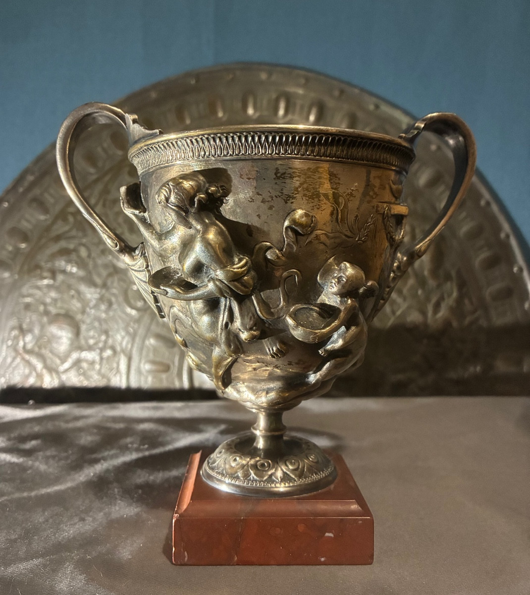 Coupe Canthare, fac-similé du trésor de boscoréale, fin XIXé.-photo-3