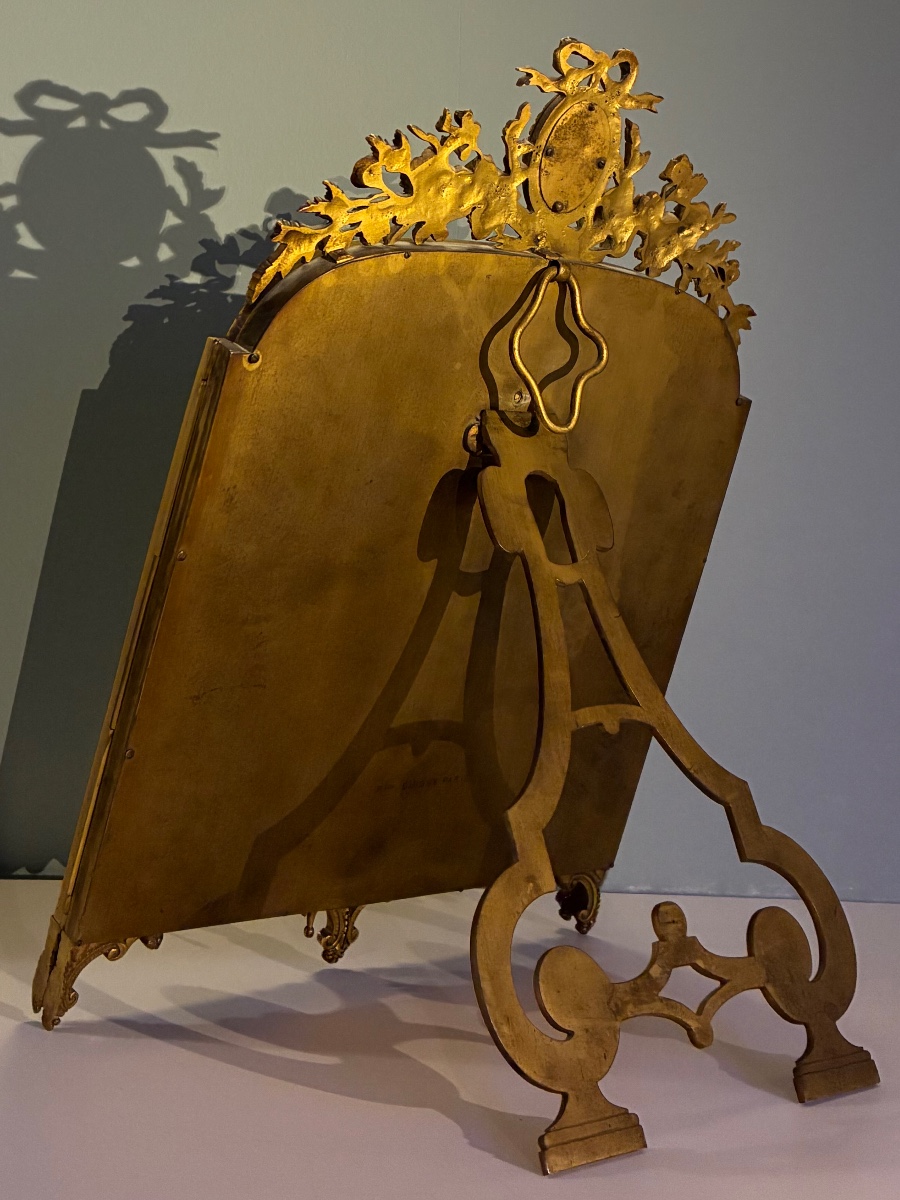 Miroir triptyque, marqueterie Duvinage et bronze doré, Maison Alphonse Giroux, circa 1877-1882-photo-1