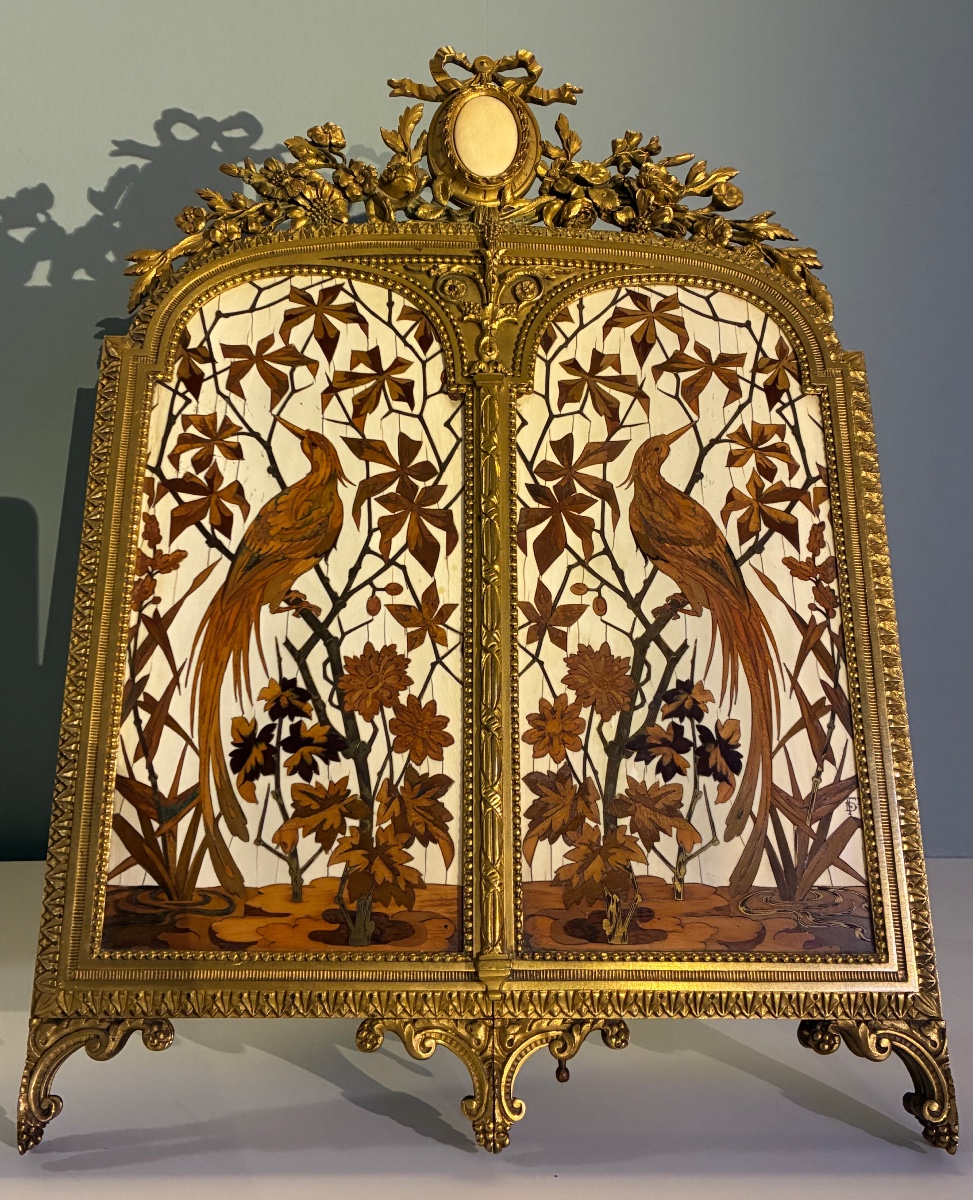 Miroir triptyque, marqueterie Duvinage et bronze doré, Maison Alphonse Giroux, circa 1877-1882