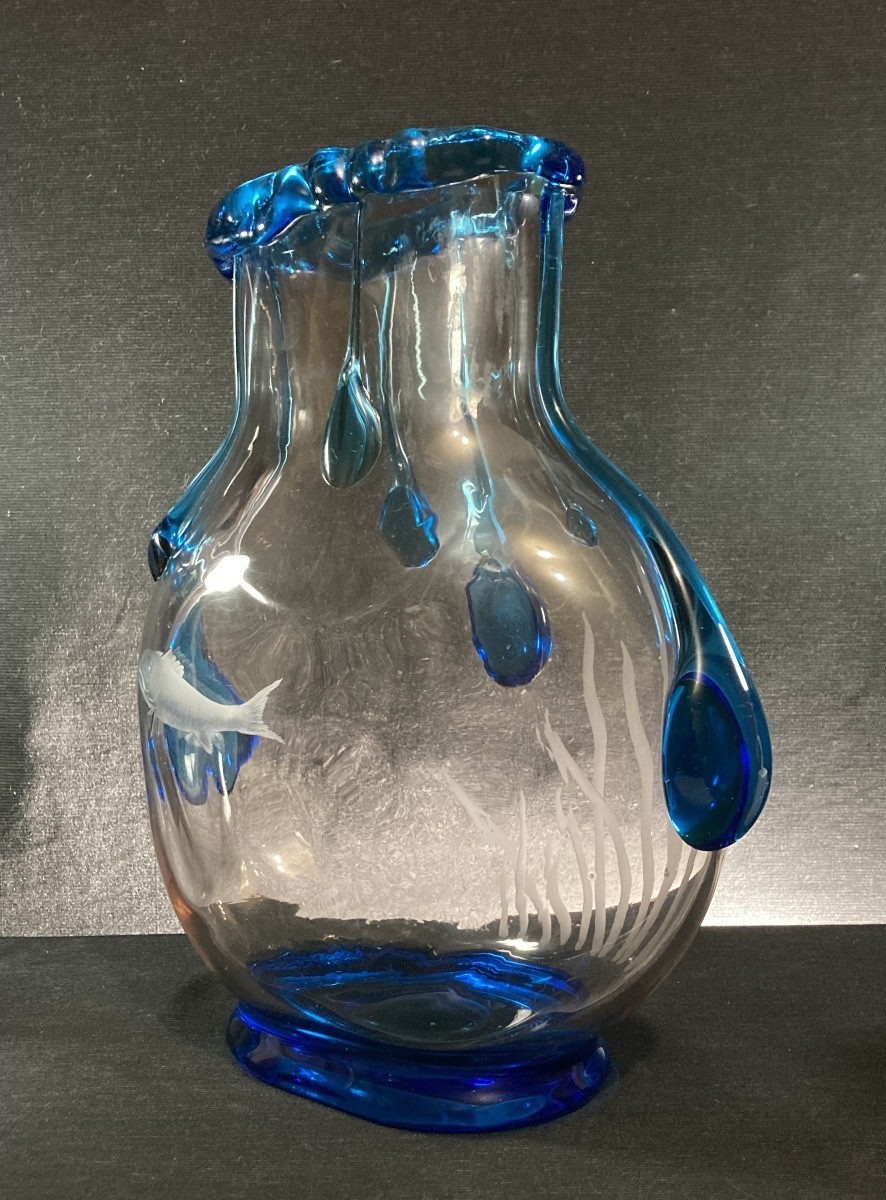 "aquarium" Vase, Wheel-engraved Decoration And Glass Tears, Delvaux Edition, C. 1925-photo-4