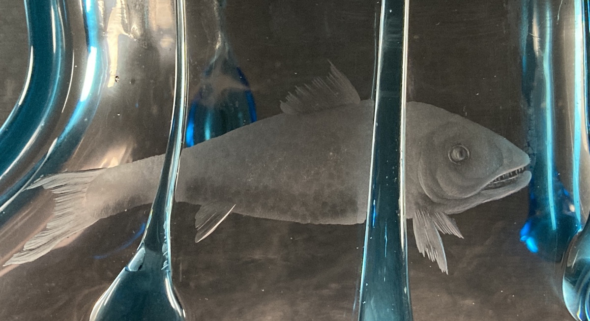 "aquarium" Vase, Wheel-engraved Decoration And Glass Tears, Delvaux Edition, C. 1925