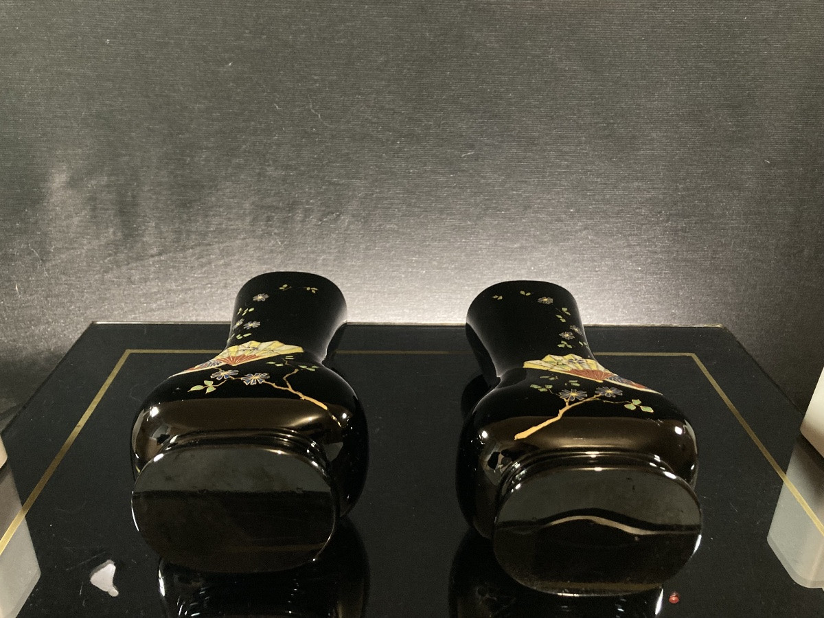 “Japonisme”, Paire de vase en cristal noir émaillé, baccarat pour Eugène Rousseau, circa 1880.-photo-4