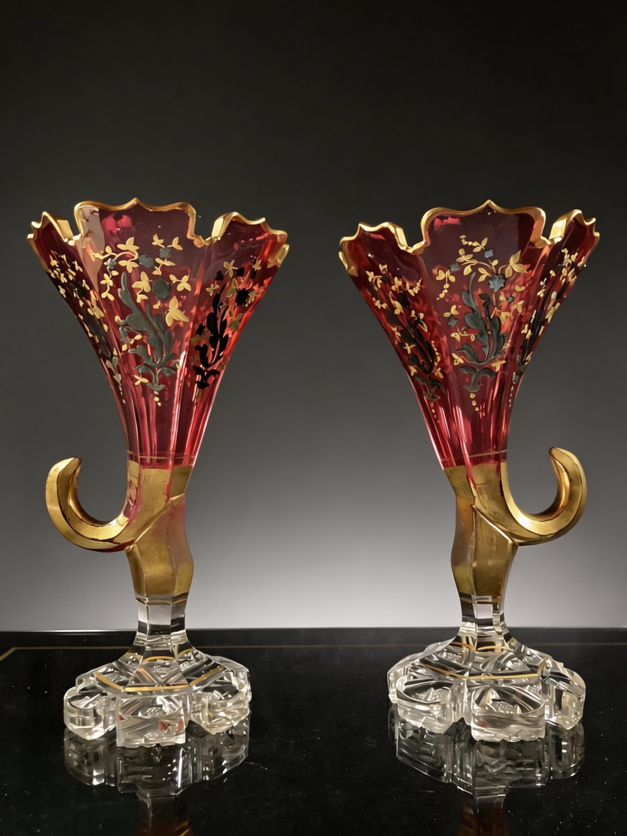 Paire de Rythons en Cristal de Bohême pour le marché Russe – Décor Or et Argent – circa 1860-photo-2