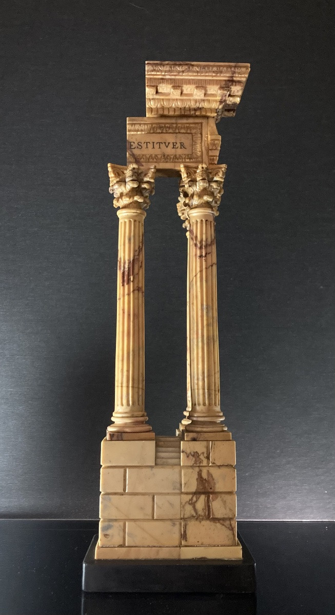 Important Model Of The Temple Of Vespasian In Giallo Antico - Grand Tour, 19th Century.-photo-2