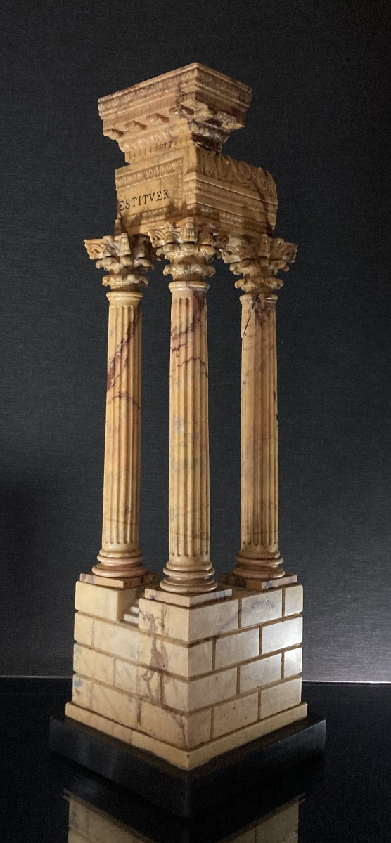 Important Model Of The Temple Of Vespasian In Giallo Antico - Grand Tour, 19th Century.