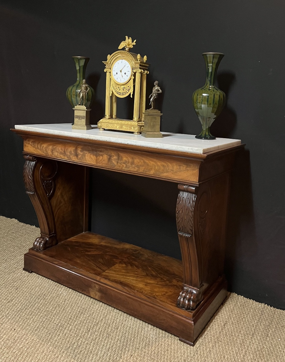 Large Restoration-period Console In Burl Mahogany Veneer.