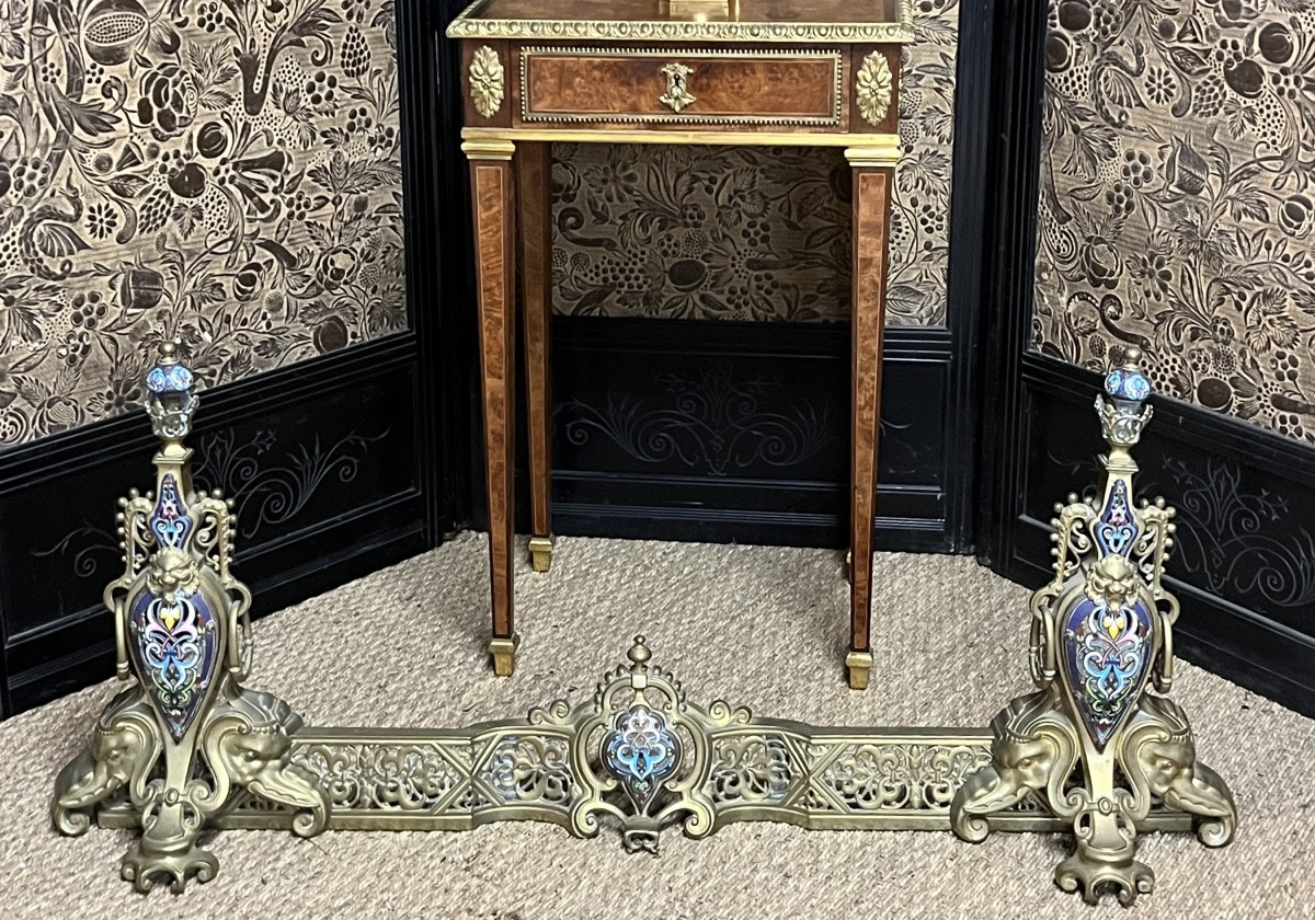 “Japonisme” Barre à feu en bronze et émail champlevé, France vers 1870-photo-2