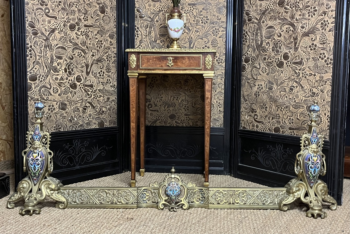 “Japonisme” Barre à feu en bronze et émail champlevé, France vers 1870