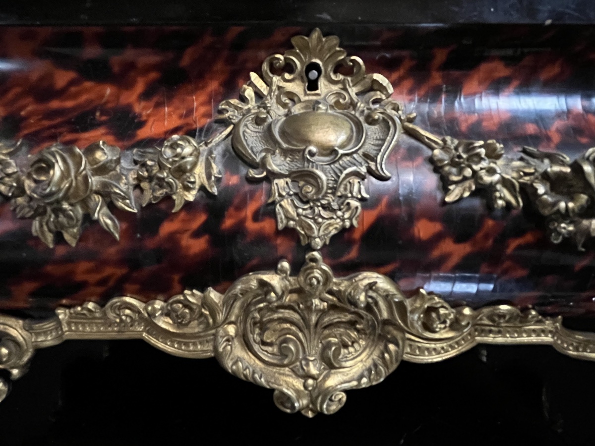 Large Rocaille Jewelry Box In Tortoiseshell And Gilded Bronzes, France Circa 1880.-photo-5