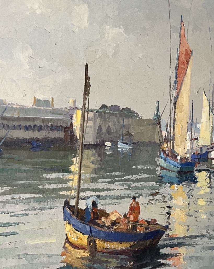 « Léopold PERNES (1912-1980) »:  Vue du port de Concarneau, Huile sur toile XXé-photo-4