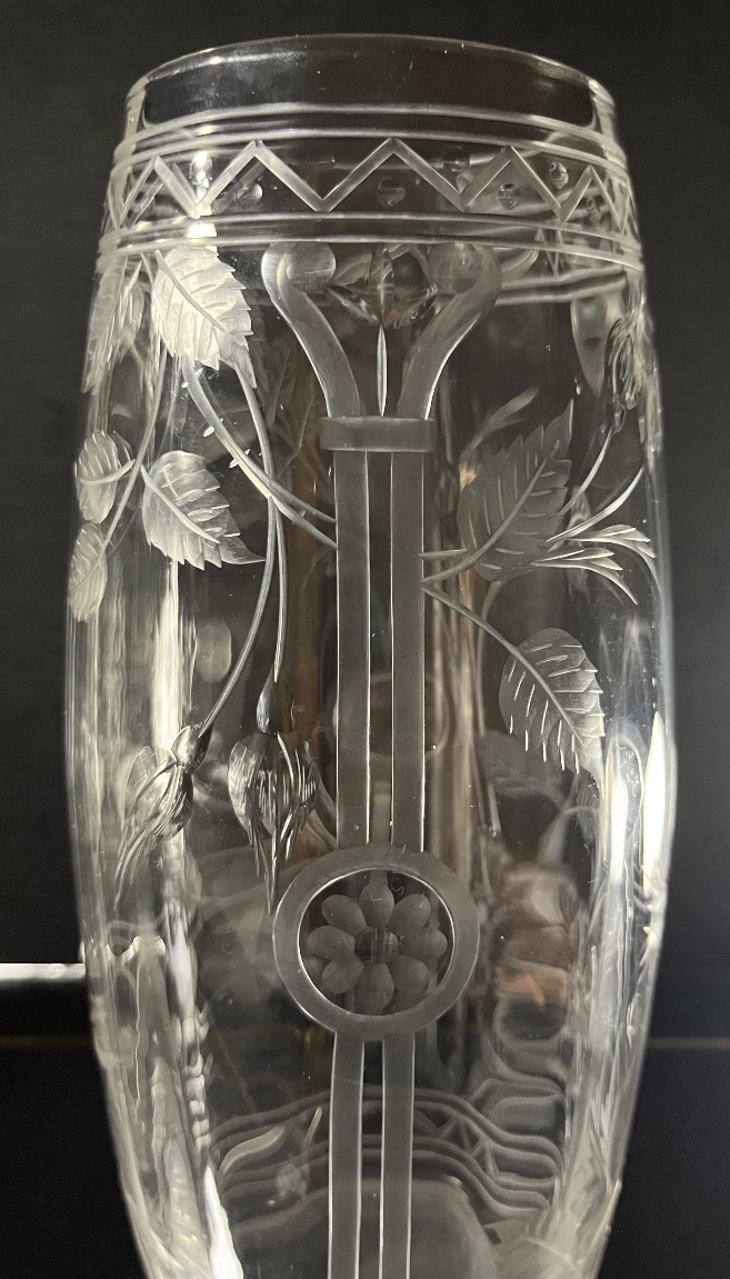 Pair Of Japanese Engraved And Cut Crystal Vases, Baccarat? Bohème? Circa 1890-photo-2