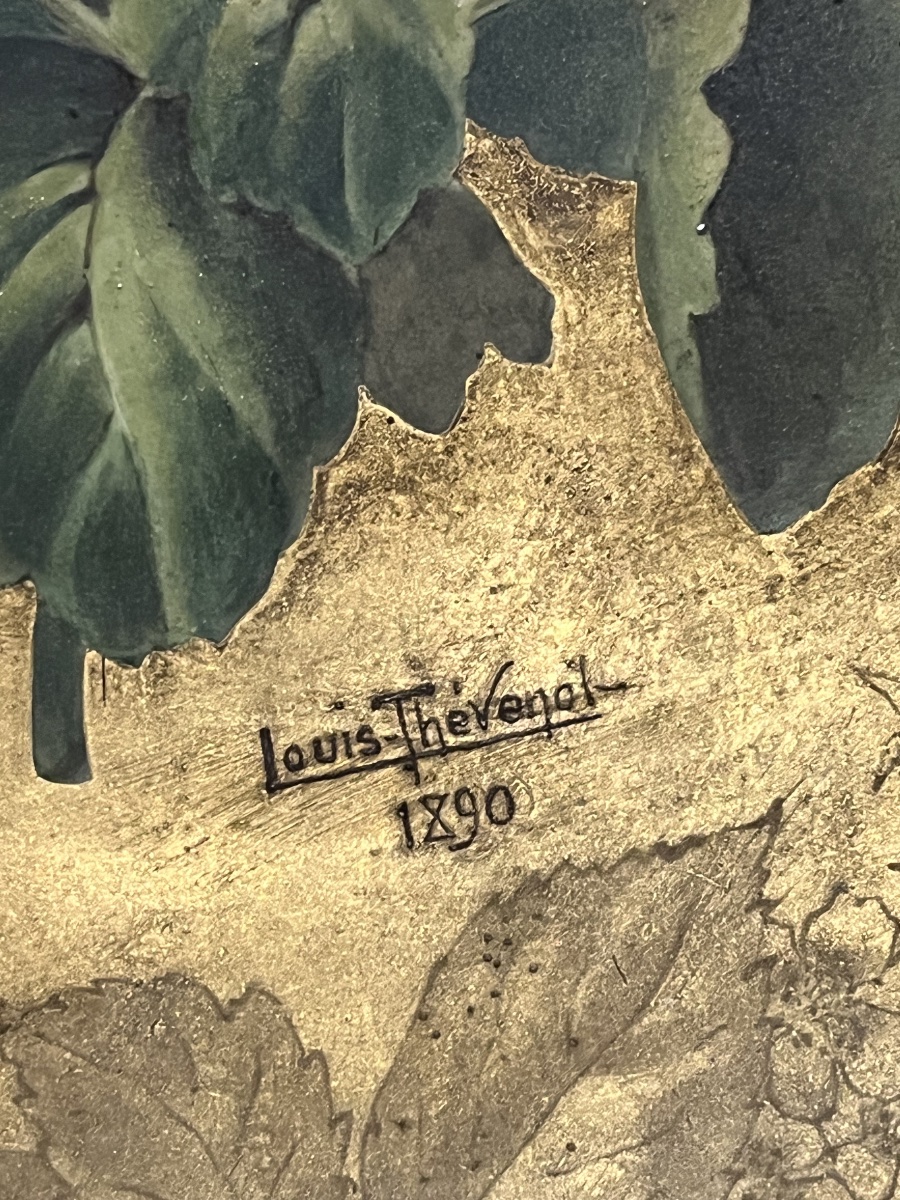 « Louis Thévenol, 1890 »: Tondo aux pensées sur fond or. -photo-2