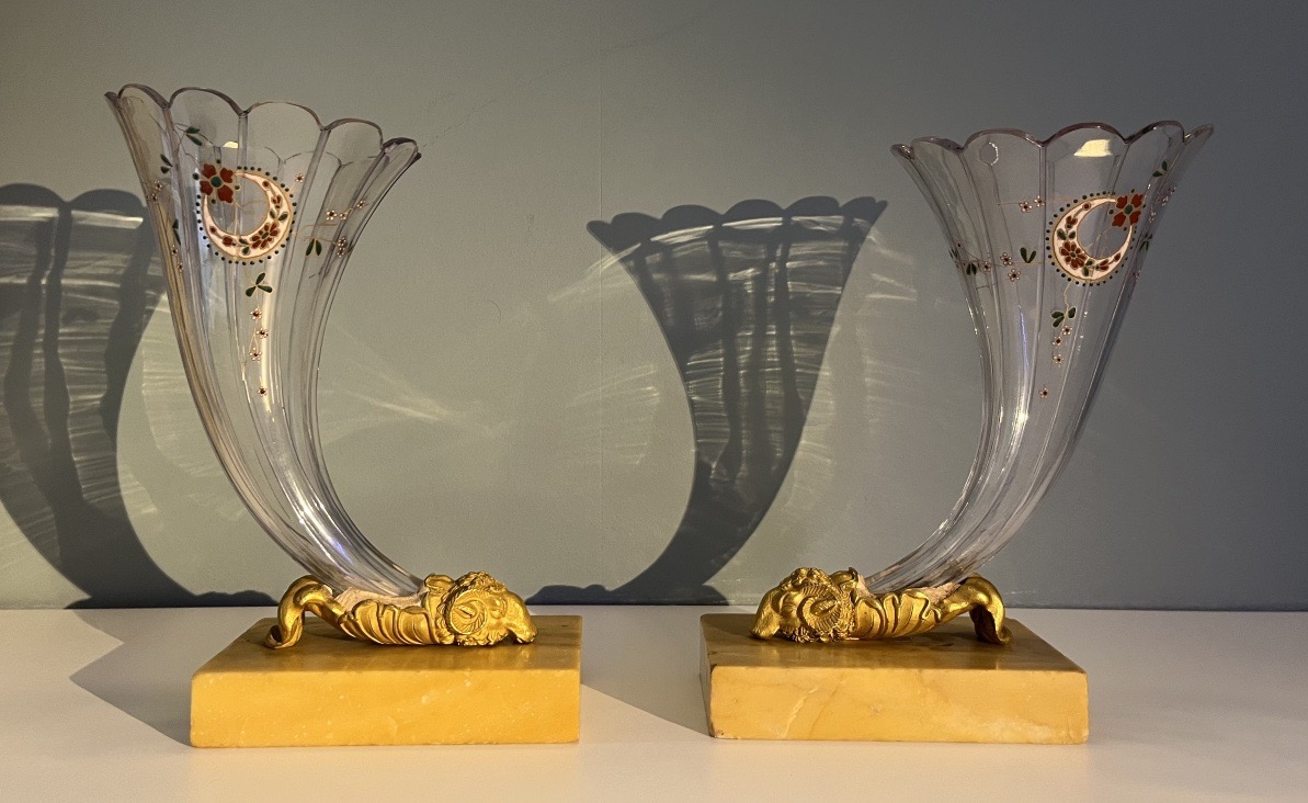 Pair Of Rhyton Vases, Baccarat, Circa 1870