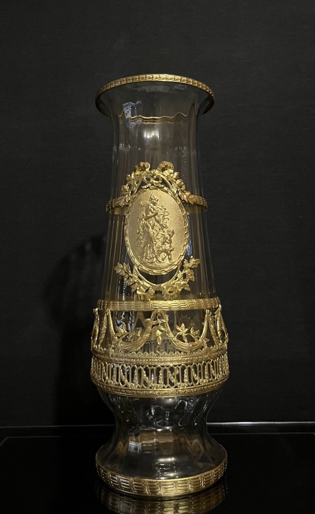 Large Crystal Vase With Pomponne Mount, France, Late 19th Century 