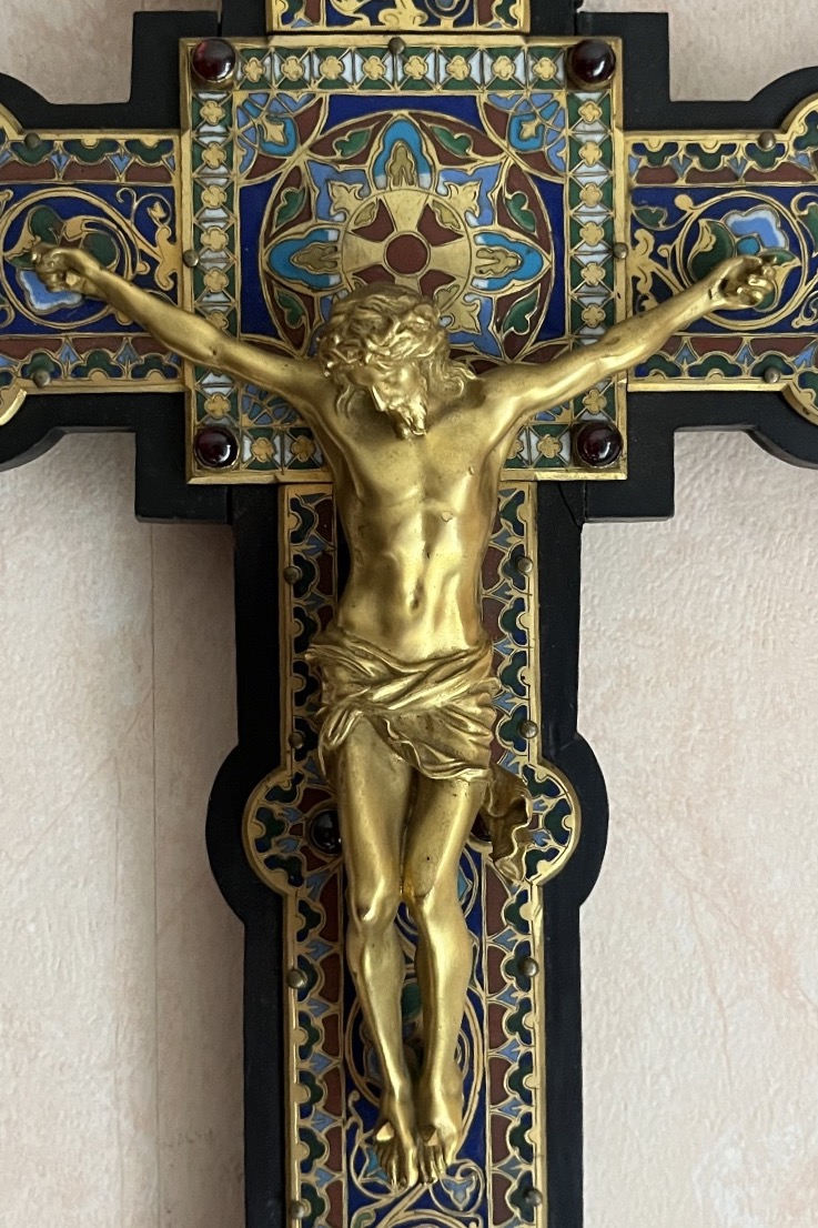 Important Bronze And Champlevé Enamel Crucifix-holy Water Font By F. Barbedienne -photo-2