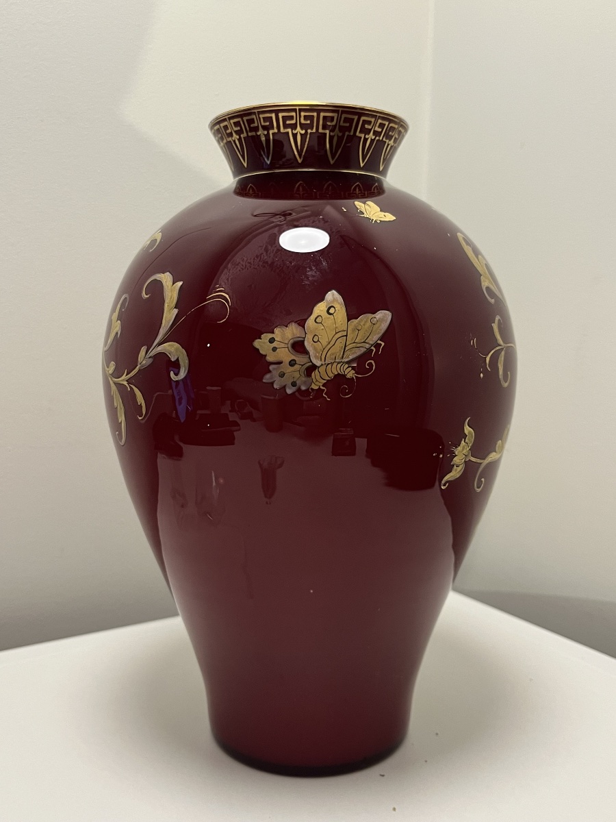 Vase rubis, dragon platine et papillons, attribué à Jules Barbe pour Thomas Webb, circa 1880-photo-3